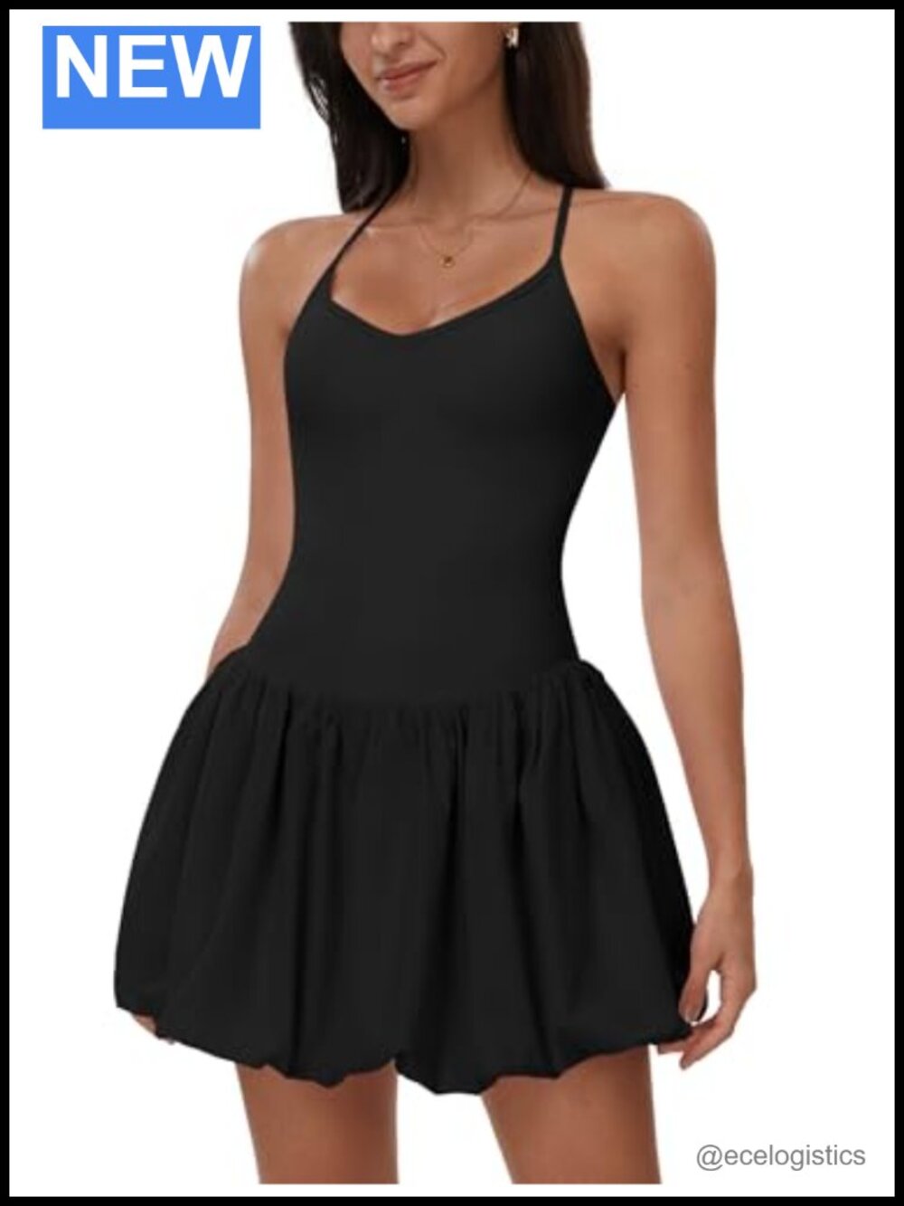 Women's Tennis Dress Built in Shorts Bra Ruffled Cami Bubble Skirt Golf Gym